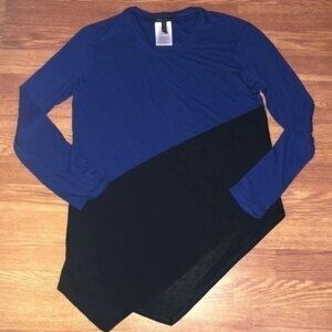 BCBG Max Azeris Colorblock Blue & Black Asymmetrical Blouse Small